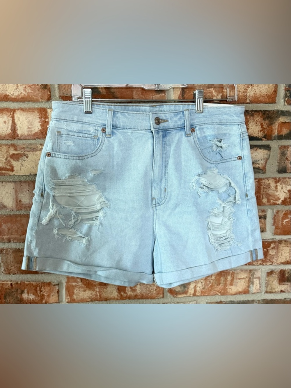 American Eagle Outfitters Light Blue Distressed Cuffed Jean Shorts